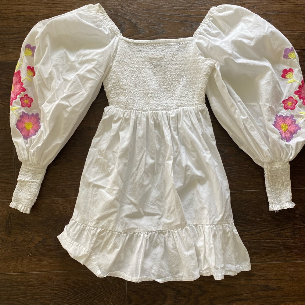 White Dress with Floral Embroidery